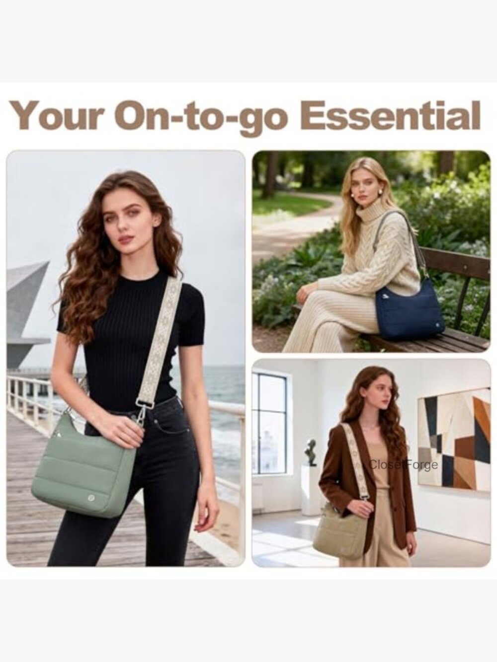 Anti Theft Quilted Hobo Crossbody Bag with RFID Blocking Built-In Wallet - Picture 2 of 7